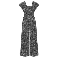 Printed Round Neck Smocking Jumpsuit Women's Clothing