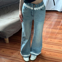 Lace-trimmed Patchwork Flared Jeans
