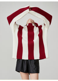 Contrast Color Pit Striped Turtleneck Sweater