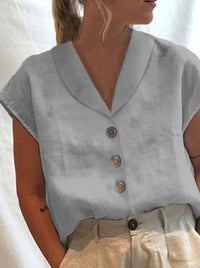 Women's Short-sleeved Solid Color Slim-fit Stand-up Collar Shirt