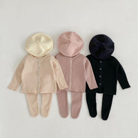 Spring Clothing Infant Boys And Girls Baby Thread Cardigan Coat Big Bottom Pantyhose 2-piece Suit