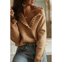 New Style Frill Button Knitted Pullover Crew Neck Sweater Women