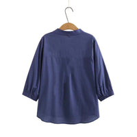 Loose Cotton Linen Top Three-quarter Color Shirt