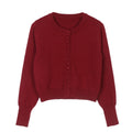 Loose Thin Purplish Red Single-breasted Knitted Cardigan Coat For Women