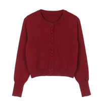 Loose Thin Purplish Red Single-breasted Knitted Cardigan Coat For Women