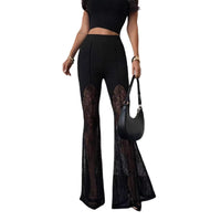 Black Lace Sexy Flared Pants Mesh Sheer
