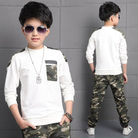 Boys cotton camouflage sports long-sleeved suit in the big children two sets of tide