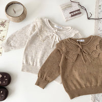 Baby Girls' Pullover Double-layer Ruffled Collar Sweater