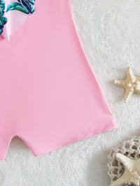 One Piece Tropical Plant Print Colorblock Boxer Conservative Swimsuit