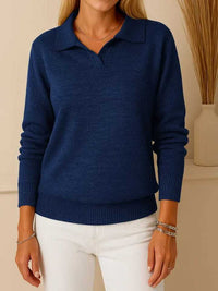 Solid-color Long-sleeve Casual Loose-fitting Polo-neck Knit Pullover