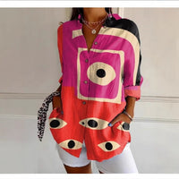 Women's 3D Digital Printing Fashion European And American Style Lapel Long Sleeve Shirt