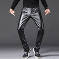 Korean Style Skinny Leather Men's Feet Pants High Stretch And Velvet