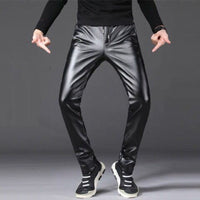 Korean Style Skinny Leather Men's Feet Pants High Stretch And Velvet