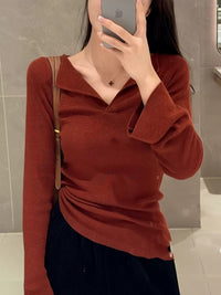 V-neck Long Sleeve Bottoming Slim-fit Flattering Sweater Knitwear