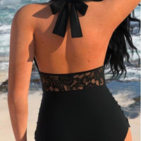 Sexy Patchwork Backless Tight-fitting Cinched Covering Belly Thin One-piece Swimsuit