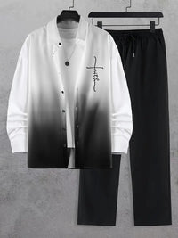 Fashion Trend Color Gradient Long Sleeve Shirt Trousers Suit