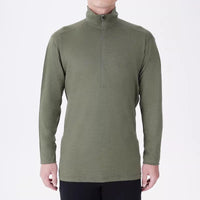 Gray Shell Quick-Dry Half-Zip Mens Outdoor Wool Long-Sleeve