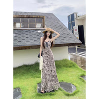 Retro Printed Lace Patchwork Slip Dress For Women