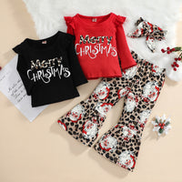 Christmas Suit Girls 1-5 Years Old Pit Strip Printing Top