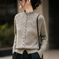 Machine Washable Half Turtleneck Arabesquitic Fabric Knitted Cardigan