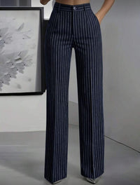 Versatile And Minimalist Striped High Waisted Straight Leg Women's Pants