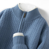 Men's Woolen Sweater Half-open Collar Long Sleeve Solid Color Stand Collar Sweater