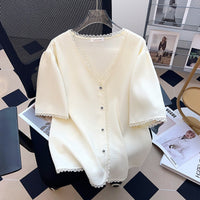 Plus Size Women's Top T-shirt With Short Sleeves Cardigan