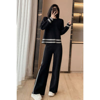 New Springautumn Womens Fashion Plus-size Wide-leg Pants Two-piece Set
