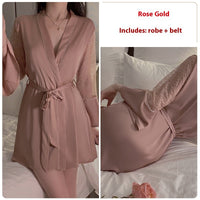 Plus Chest Pad Slim Fit Slip Nightdress Belt Outerwear Gown