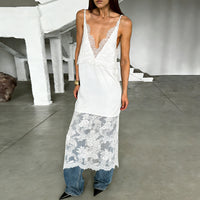 New Spring Summer Lace V-Neck Slip Maxi Dress