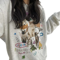 Milk Cat Printed Sweatshirt Autumn Winter Long Sleeve Fashio