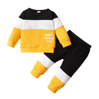 Letter Color Matching Patchwork Round Neck Long Sleeve Two-piece Men's Clothing