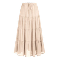 High-waisted Elastic-waist Tie-closure Loose-fit Patchwork Skirt