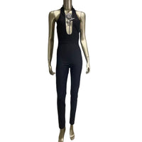 Halter Deep V Diamond Rose Tight Jumpsuit Party Dress