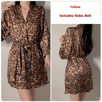 Low-cut Leopard Print Women's Suspender Nightdress Outerwear Gown Suit