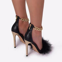 Women's Pointed Toe Stiletto Hair High Heel Sandals