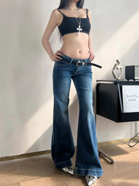 Womens American-style High-street Vintage Low-rise Bootcut Jeans