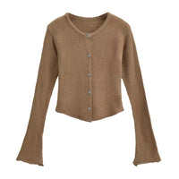 Women's Round Neck Single-breasted Bell-sleeve Sweater