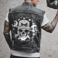 Motorcycle Motorcycle Denim Worn Printed Sleeveless Vest