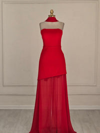Womens Solid-Color Strapless Dress With Fluttering Ties And A Slit