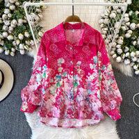 Printed Long-Sleeve Sun-Protective Shirt Womens Loose Mid-Length Coat