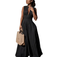 Versatile Solid-Color Zippered Sleeveless Patchwork Jumpsuit