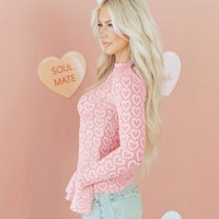 Sweet Feminine Heart-patterned Jacquard Top Thats Slimming And Figure-flattering