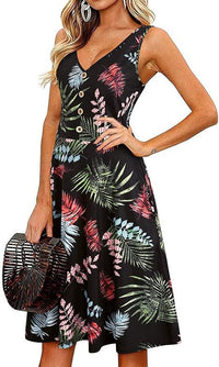Casual V-Neck Sleeveless Button-Front Floral Dress