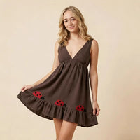 Spring New Solid Color Deep V-Neck Sleeveless Sexy Slip Dress