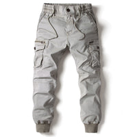 Solid Color Skinny Pants Multi-pocket Men's Working Pants