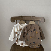 Printed Apple Leaf Placket Long-sleeve Jumpsuit Male And Female Baby Adjustable Buckle Romper