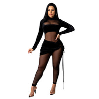Sexy Mesh Velvet Stitching Solid Color Jumpsuit