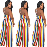 Rainbow Stripe Print European And American Women's Casual Jumpsuit