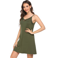 Double Brushed Milk Silk Slip Nightdress Mesh Stitching